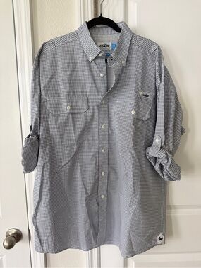 NWT Coast performance series - marina fishing Button-Down Shirt in navy white
